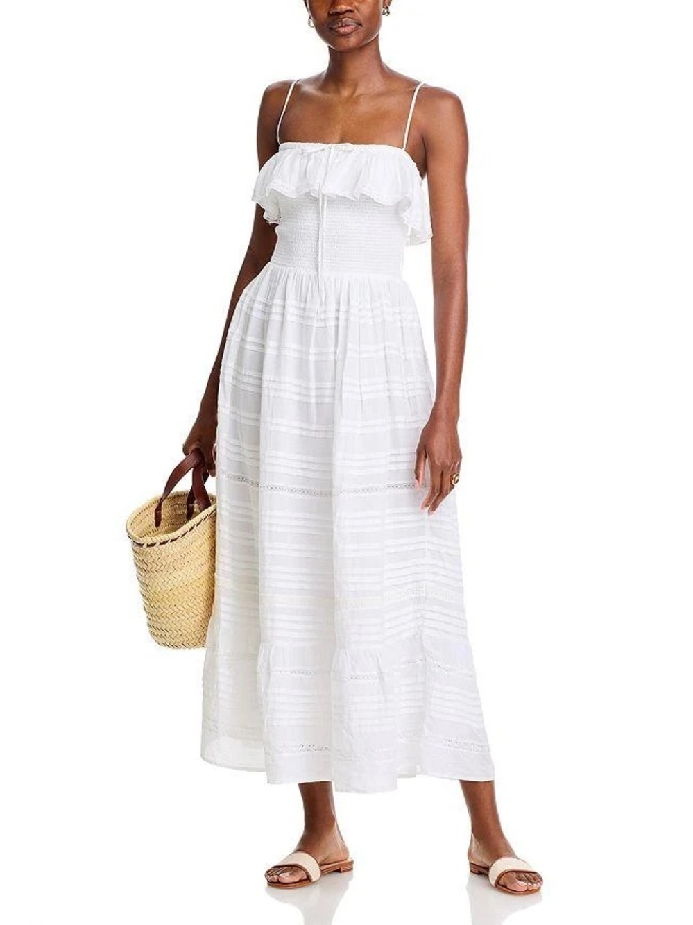 Vineyard Vines White Ruffle Smocked Maxi Dress